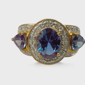 Fine 10K Yellow Gold Tanzanite & Diamond Gemstone Ring Size 7